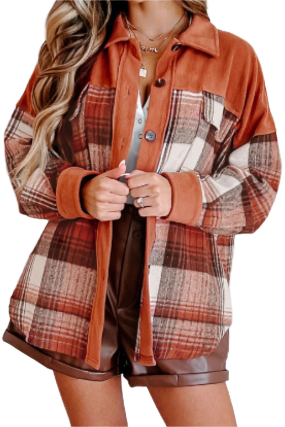 Plaid Button Up Long Sleeve Jacket - T - 1 COLOR -