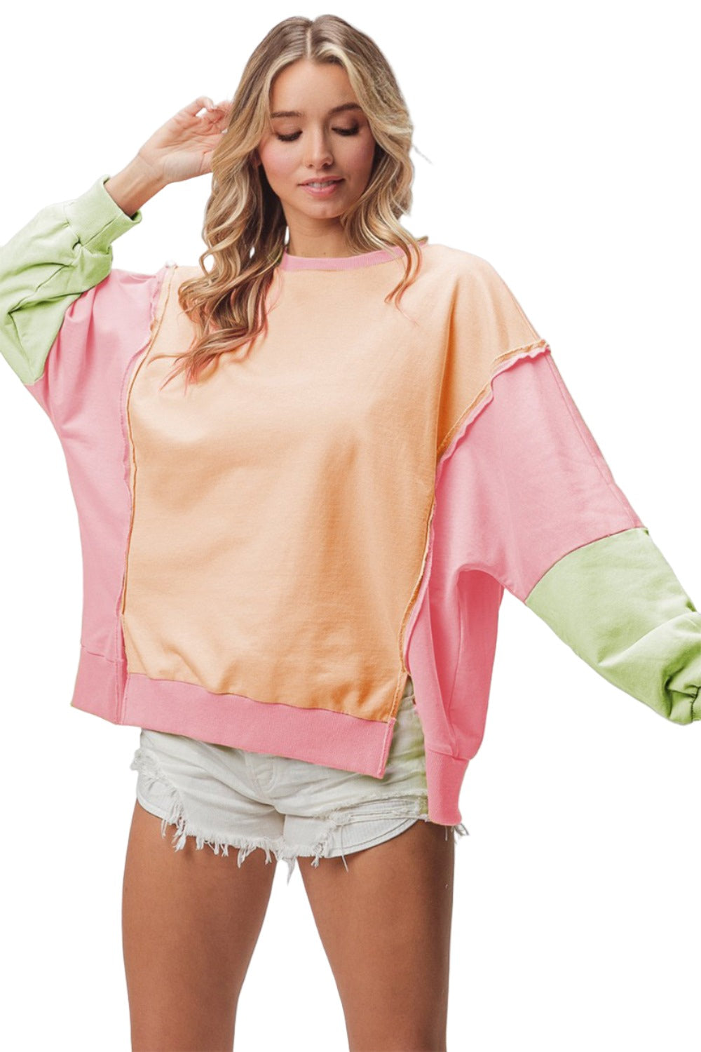 BiBi Washed Color Block Sweatshirt - T - 1 COLOR -