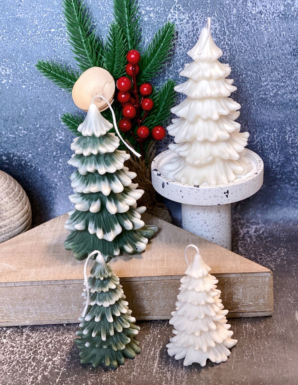 Christmas Tree Candles - Cedar Trees Holiday Decor - 4 STYLES - 4 FRAGRENCES -