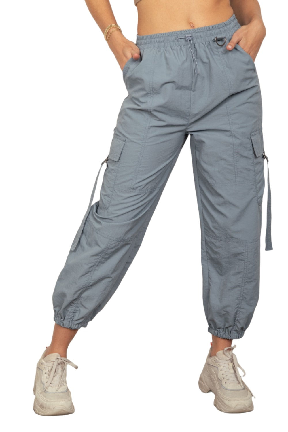 VERY J Elastic Waist Woven Cargo Pants - T - 1 COLOR -