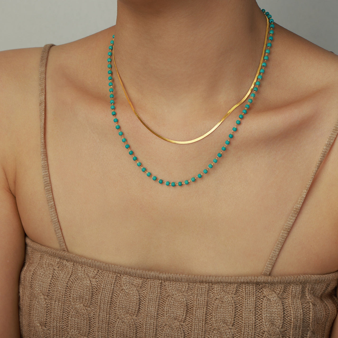 Turquoise Titanium Steel Double-Layered Necklace - ONE SIZE - T - 1 FINISH -