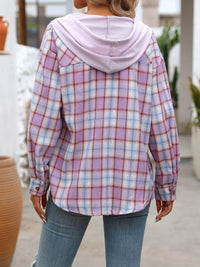 Thumbnail for Plaid Long Sleeve Lightweight Hooded Jacket - T - 5 COLORS -