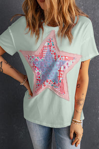 Thumbnail for Star Round Neck Short Sleeve T-Shirt - T - 2 COLORS -