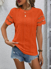 Thumbnail for Full Size Eyelet Round Neck Short Sleeve Top - T - 11 COLORS -