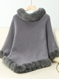 Thumbnail for Fuzzy Trim Texture Three-Quarter Sleeve Poncho - 1 SIZE - T - 6 COLORS -