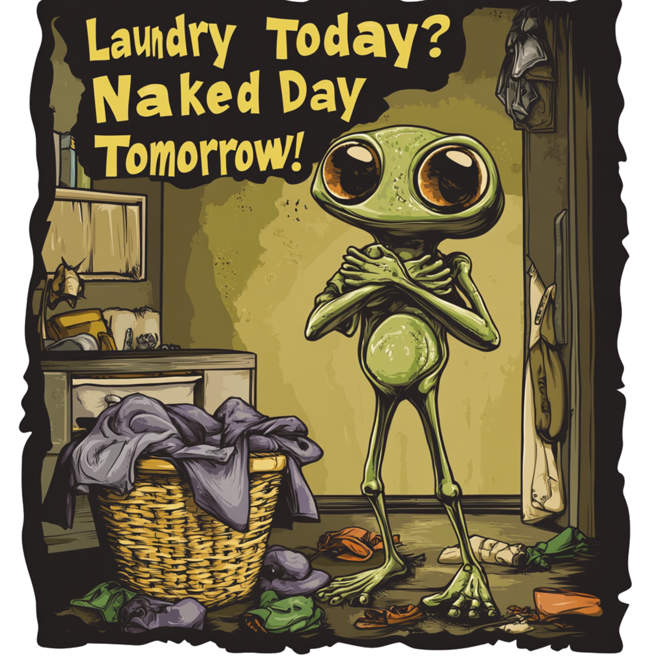 Laundry Today?  Naked Day Tomorrow! Alien Tee, Humorous Alien T-Shirt - 2 COLORS -