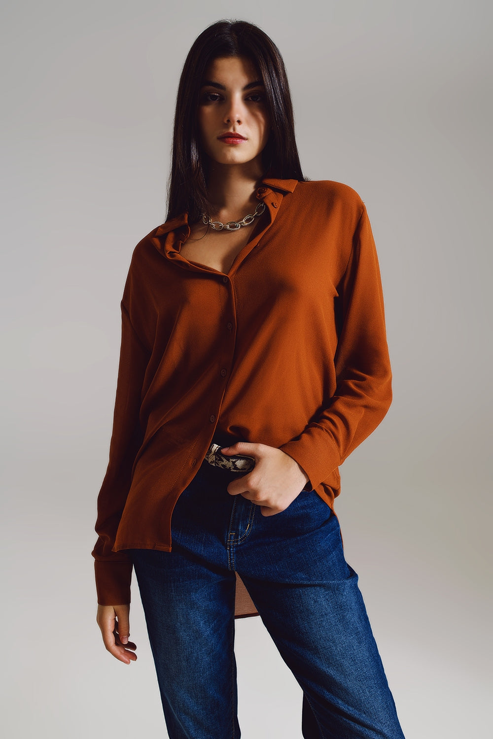 Q2 - Chiffon Shirt in Camel Color - 1 COLOR -