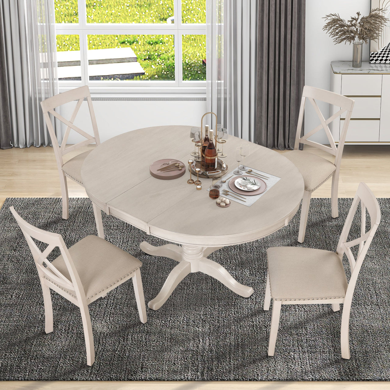 Modern Dining Table Set for 4,Round Table and 4 Kitchen Room Chairs,5 Piece Kitchen Table Set for Dining Room,Dinette,Br