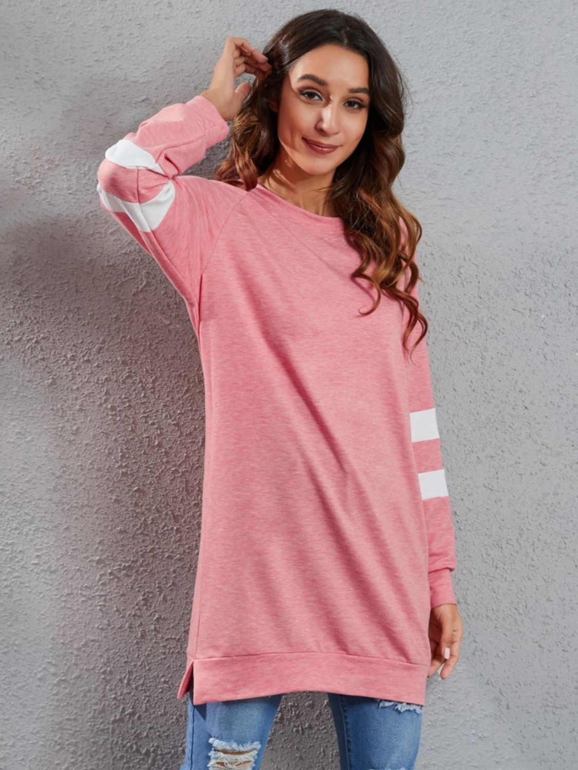 Full Size Striped Round Neck Long Sleeve T-Shirt - T - 1 COLOR -