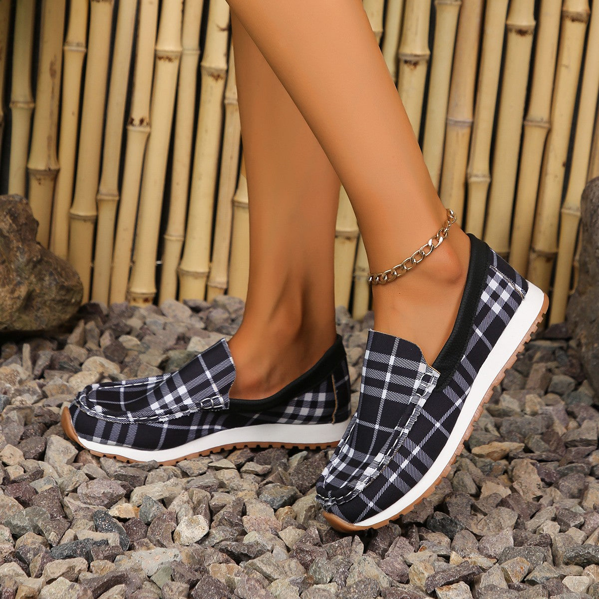 Plaid Round Toe Slip-Ons - T - 1 COLOR -