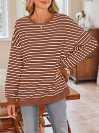 Thumbnail for Striped Round Neck Long Sleeve Sweatshirt - T - 6 COLORS -