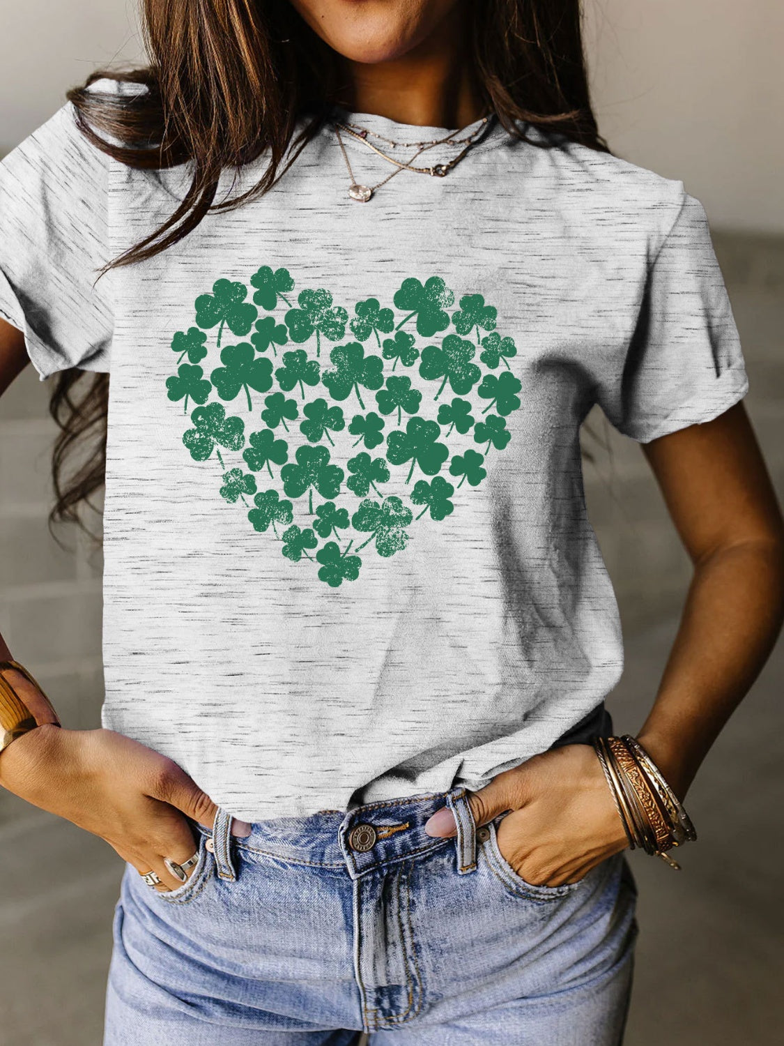 Full Size Lucky Clover Round Neck Short Sleeve T-Shirt - T - 10 COLORS -