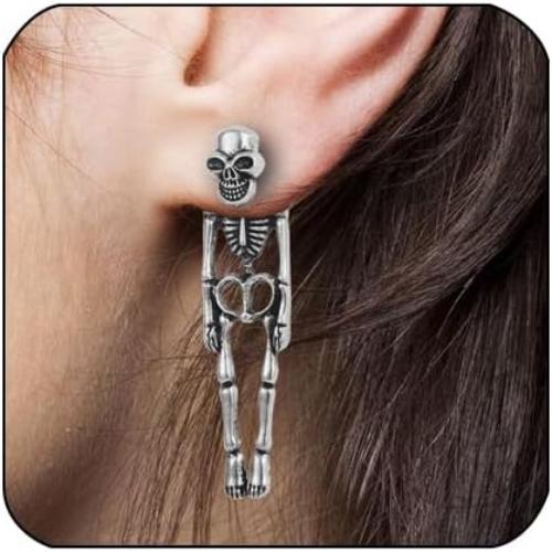 Skeleton Stud Dangle Earrings - Pair -