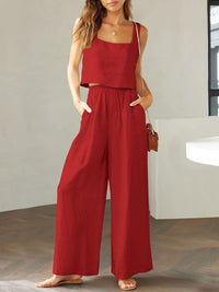 Thumbnail for Square Neck Top and Wide Leg Pants set - 2 PCS. - T - 8 COLORS -