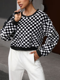 Thumbnail for Plaid Round Neck Long Sleeve Sweatshirt - T - 1 COLOR -