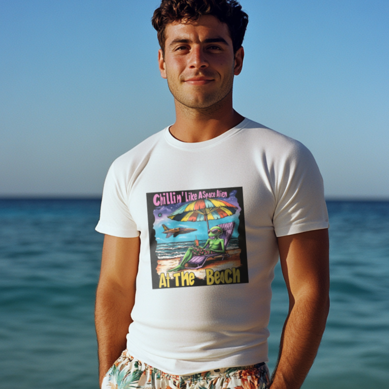 Chillin Like an Alien... At the Beach T-Shirt, Fun Alien Tee Gift - 2 COLORS -