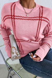 Thumbnail for Contrast Round Neck Long Sleeve Sweater - T - 1 COLOR -