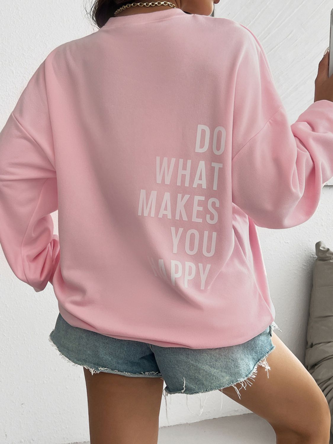 Devine Letter Graphic - "DO WHAT MAKES YOU HAPPY" - Round Neck Long Sleeve Sweatshirt - T - 1 COLOR -