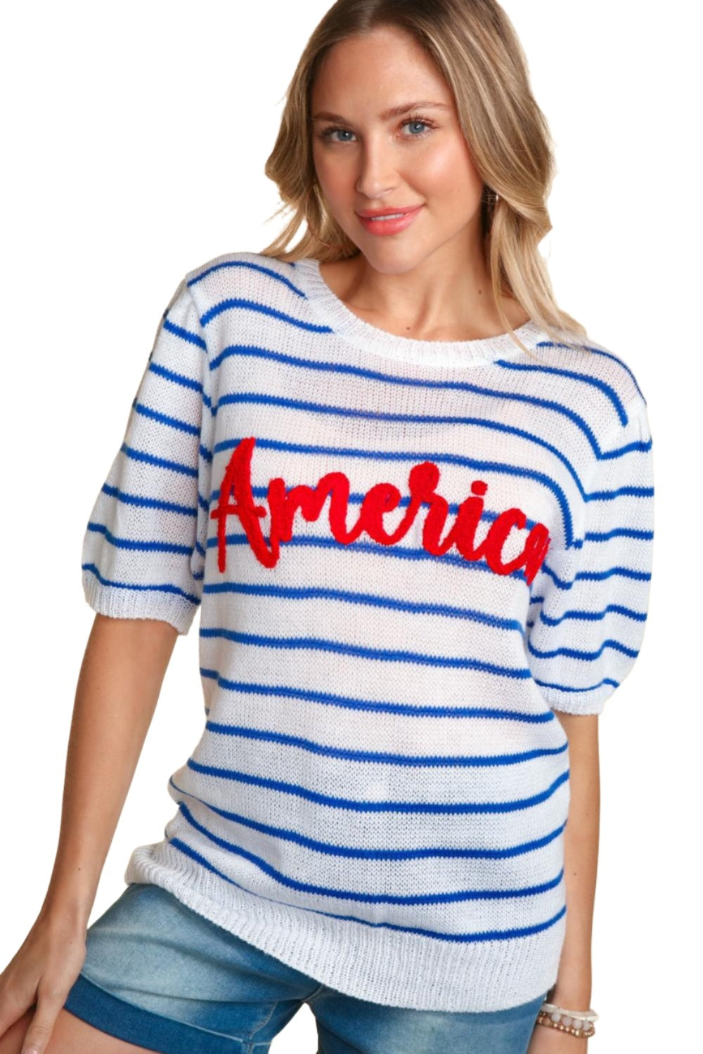 Haptics Letter Embroidery Striped Knit Top - T - 1 COLOR -