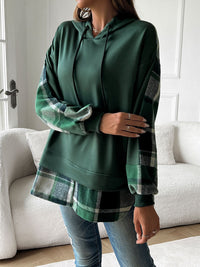 Thumbnail for Devine Drawstring Plaid Long Sleeve Hoodie - T - 4 COLORS -