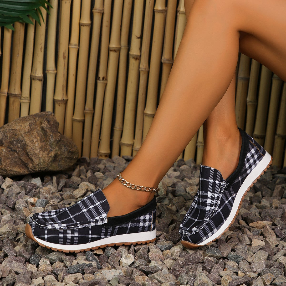 Plaid Round Toe Slip-Ons - T - 1 COLOR -