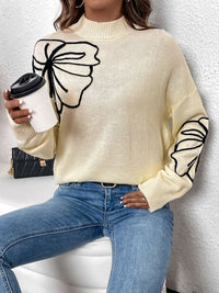 Thumbnail for Perfee Mock Neck Dropped Shoulder Long Sleeve Sweater - T - 1 COLOR -