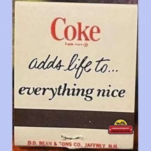 Vintage Coca Cola Matchbook, Coke Adds Life to Everything Nice, Unused 1970s