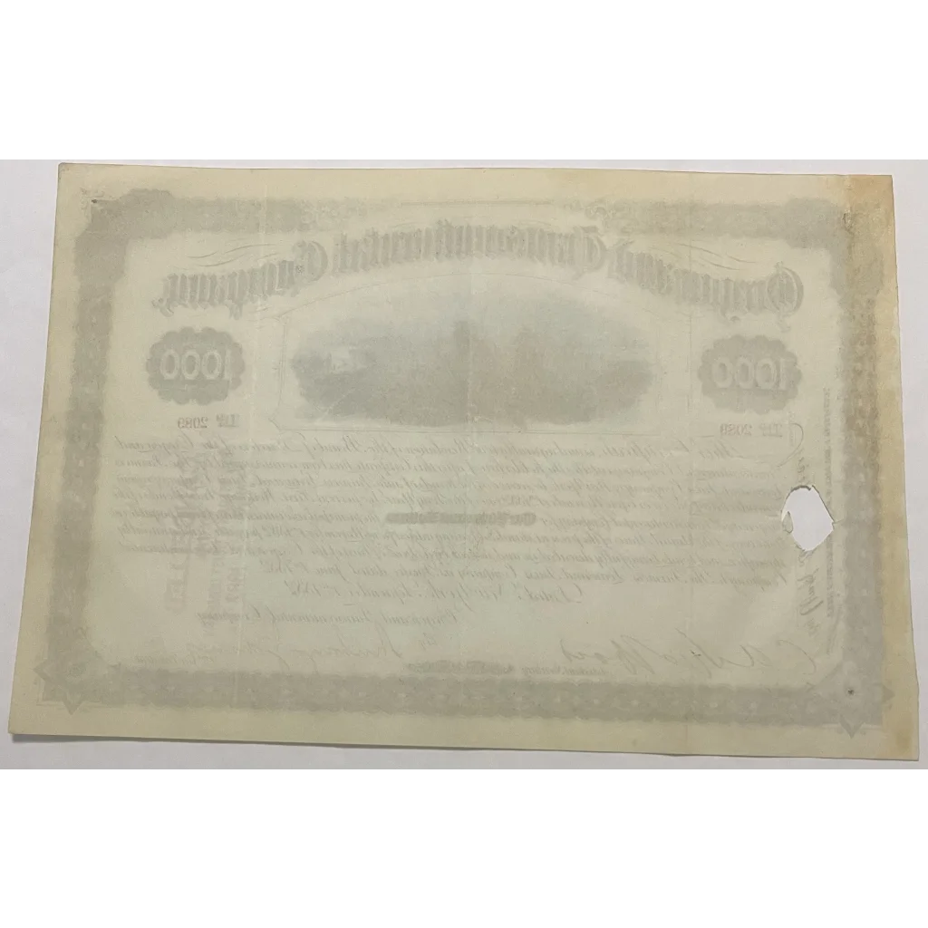 Antique 1882 Oregon Transcontinental Railroad - Rare 1000 Gold Bond Certificate