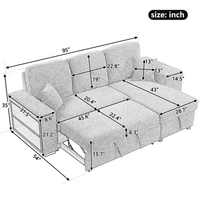 Thumbnail for Reversible Sleeper Sectional Sofa Bed With Side Shelf and 2 Stools,Pull-Out L-Shaped Sofa Bed,Corner Sofa-Bed With Stora