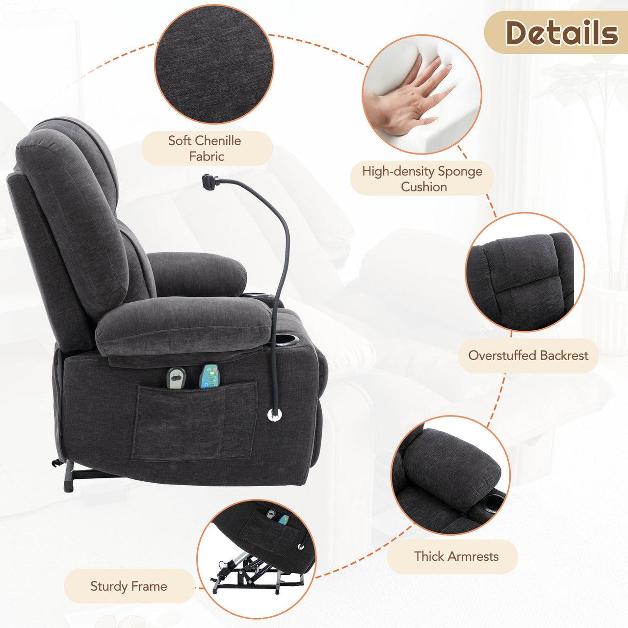 Power Lift Recliner Chair Electric Recliner for Elderly Recliner Chair With Massage and Heating Functions, Remote, Phone