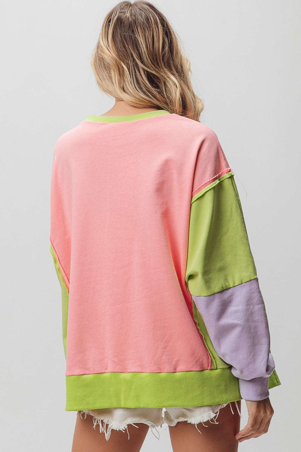 BiBi Washed Color Block Sweatshirt - T - 1 COLOR -