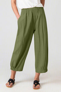 Thumbnail for Full Size Elastic Waist Cropped Pants - T - 4 COLORS -