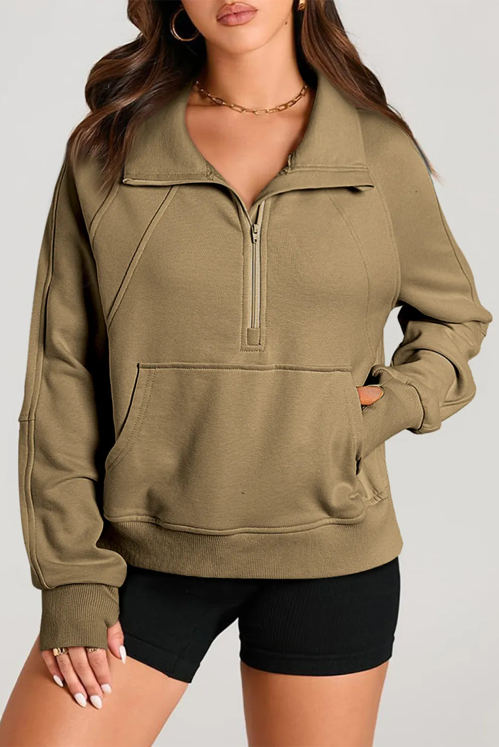 Half Zip Long Sleeve Sweatshirt - T - 1 COLOR -