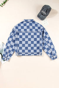 Thumbnail for Checkered Button Up Long Sleeve Denim Jacket - T - 1 COLOR -