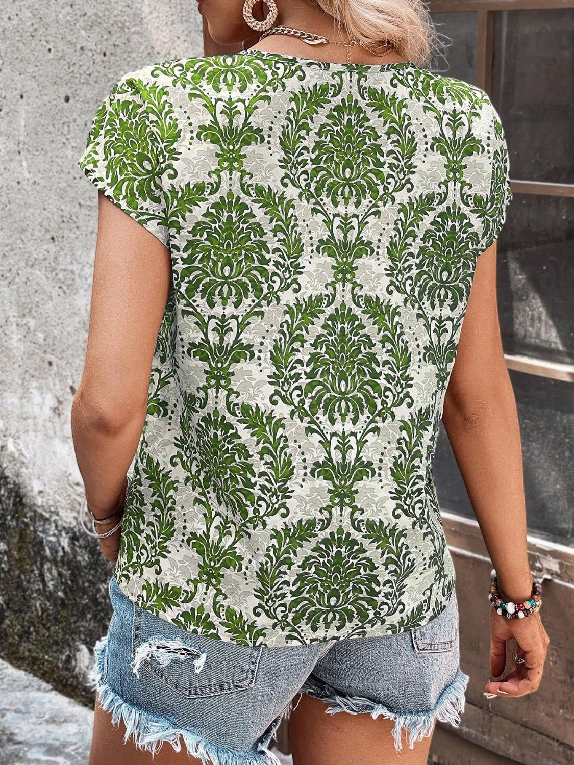 Printed Short Sleeve Blouse - T - 3 COLORS -