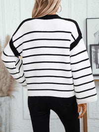 Thumbnail for Striped Round Neck Long Sleeve Sweater - T - 2 COLORS -