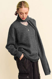 Thumbnail for Davi & Dani V-Neck Dropped Shoulder Sweater with Scarf Set - 2 PCS. - T - 1 COLOR -