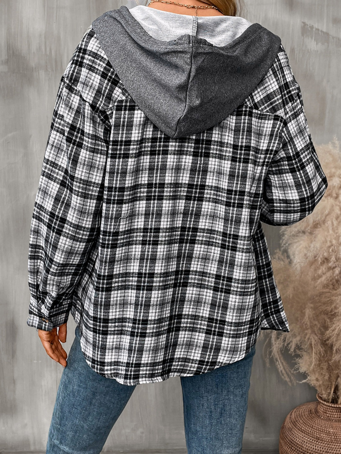 Plaid Long Sleeve Lightweight Hooded Jacket - T - 5 COLORS -