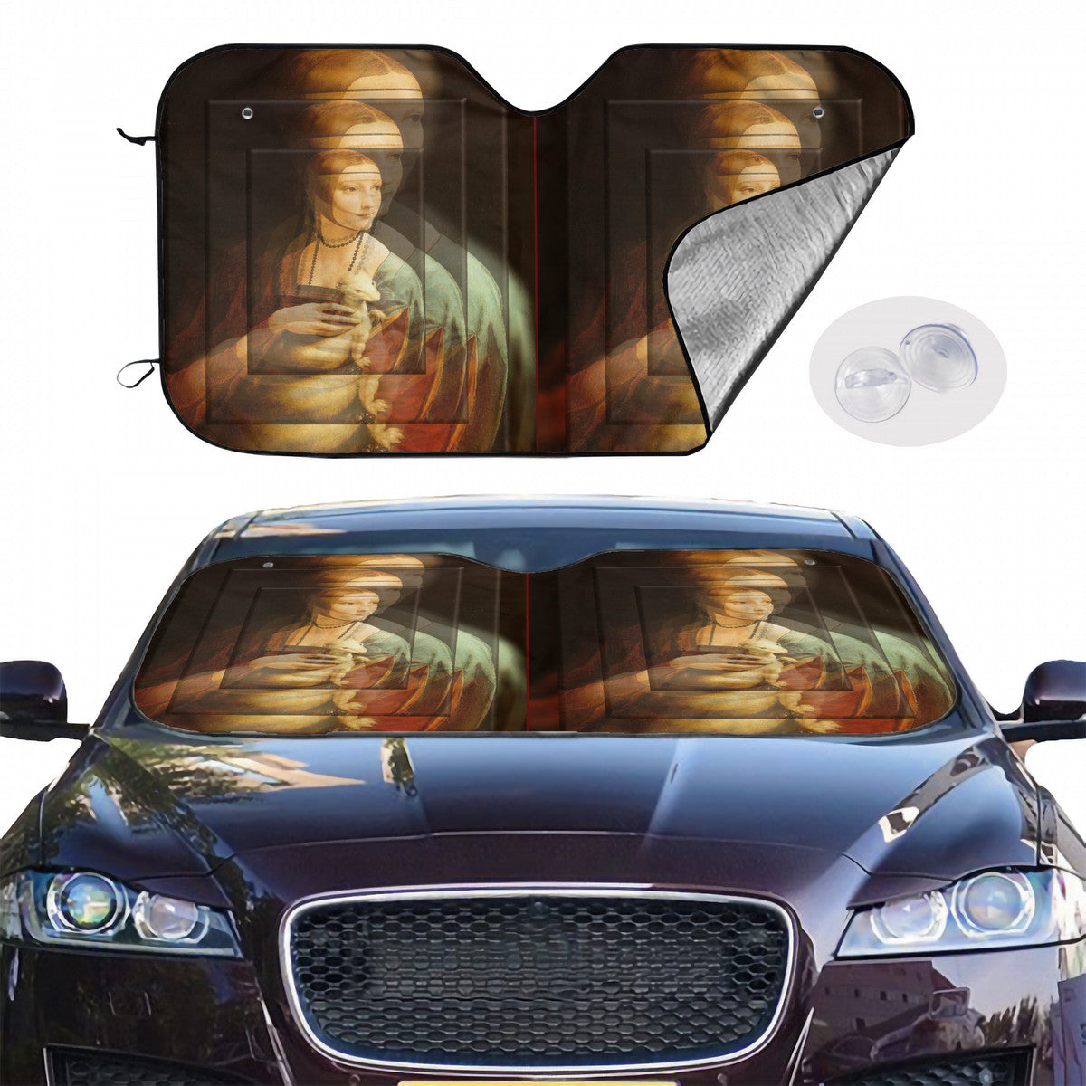 OOTO - LEONARDO DAVINCI Lady with an Ermine / CIRCA 1490 - HC_T36 Car Windshield Sunshade (multi-size) - 2 SIZES - 1 COLOR -