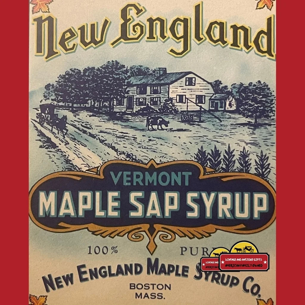 Rare Antique Large New England Vermont Maple Syrup Label, Boston, Ma 1910s