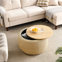 Thumbnail for Round Storage Ottoman, 2 in 1 Function, Work as End Table and Ottoman, Natural (25.5