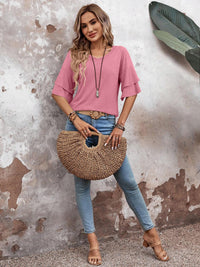 Thumbnail for V-Neck Half Sleeve Blouse - T - 5 COLORS -