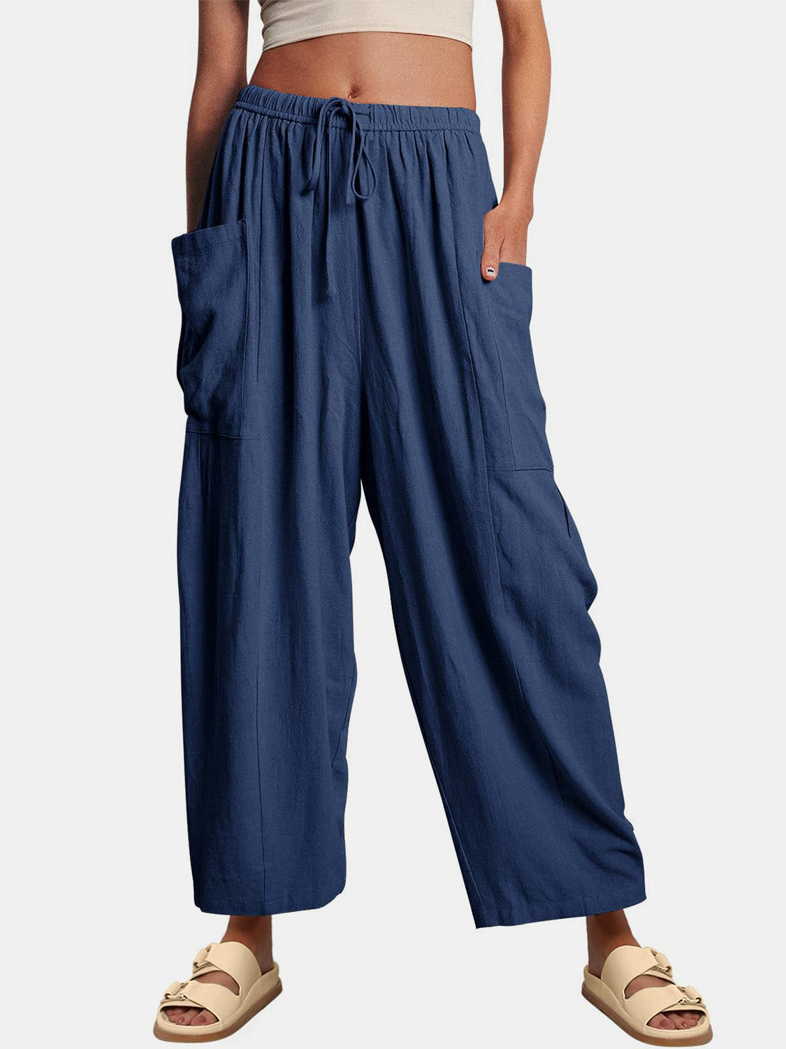 Full Size Wide Leg Pants with Pockets - T - 9 COLORS -