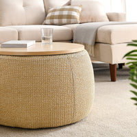 Thumbnail for Round Storage Ottoman, 2 in 1 Function, Work as End Table and Ottoman, Natural (25.5