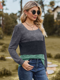 Thumbnail for Color Block Square Neck Long Sleeve T-Shirt - T - 3 COLORS -