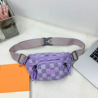 Thumbnail for Checkered Adjustable Strap Nylon Crossbody Bag - T - 4 COLORS -