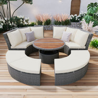 Thumbnail for Patio 5-Piece Round Rattan Sectional Sofa Set All-Weather PE Wicker Sunbed Daybed With Round Liftable Table and Washable