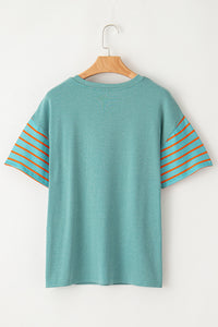 Thumbnail for Striped Round Neck Short Sleeve T-Shirt - T - 6 COLORS -