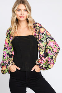 Thumbnail for ODDI Full Size Floral Balloon Sleeve Blouse - T - 1 COLOR -