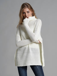 Thumbnail for Turtleneck Dropped Shoulder Long Sleeve Sweater - T - 6 COLORS -